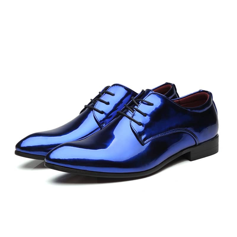 Oxford Patent Leather Men Wedding Shoes Blue